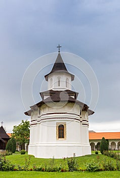 White church of the Brancoveanu Monastery in Sambata de Sus