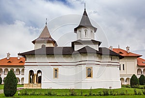 White church of the Brancoveanu Monastery in Sambata de Sus