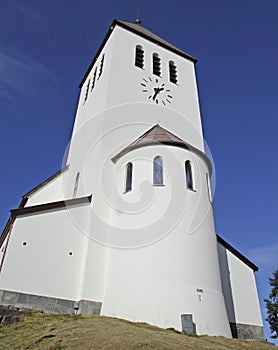 The white church with clock in Svolvaer