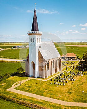 White church Den Hoorn Texel Netherlands, beautiful church in the village Den Hoorn Texel Holland