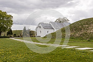 White church in Jelling, Denmark