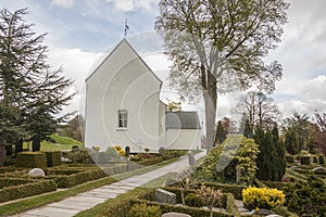 White church in Jelling, Denmark