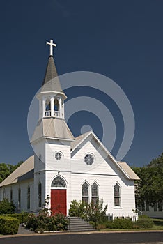 White Church with Red Doors