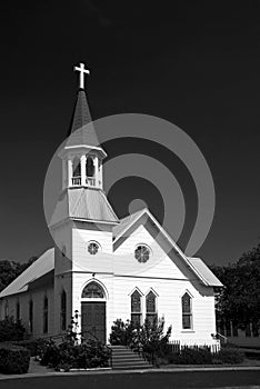 White Church with Red Doors