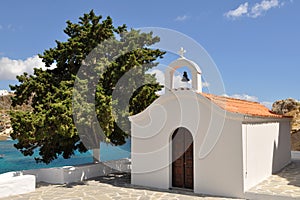 White church on Rhodes island