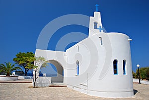 White church on the seaside. Samos Island , Greece