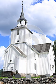 White church in Setesdal, Norway