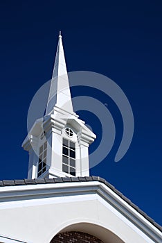 White Church Spire and Roof - With Moon