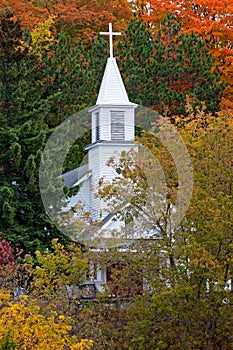 White Church Steeple in Autumn - Michigan USA