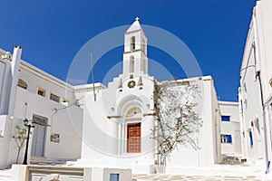 White church in Tinos Island, Greece