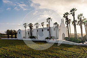 White church of Ye, village at the foot of Monte Corona volcano in Lanzarote, Canary Islands,  Spain