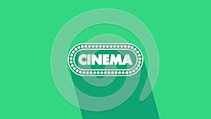 White Cinema poster design template icon isolated on green background. Movie time concept banner design. 4K Video motion