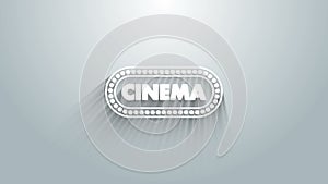 White Cinema poster design template icon isolated on grey background. Movie time concept banner design. 4K Video motion