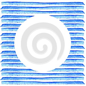 White Circle on blue stripe painted in watercolor. Retro style background. Element design for posters, stickers, banners