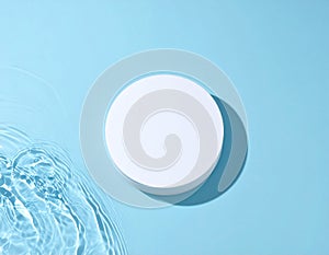 White Circle on Blue Water Ripples Background