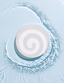 White Circle on Blue Water Surface with Ripples