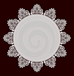 White Circle Lace Doily Frame. Romantic Background.