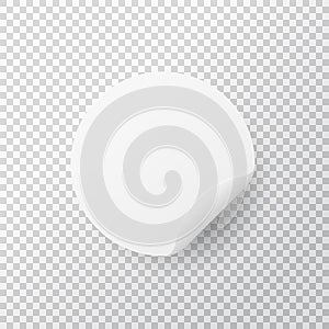 White circle sticker on transparent background. Realistic round sticker with folded edge. Paper label. Sticky note