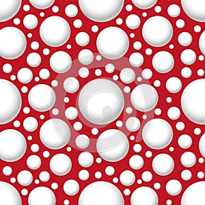 White circles, spheres on a red background. seamless background with dots. Modern abstract illustration with water drops.