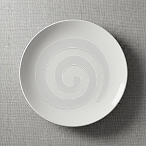 White circular ceramic plate on a textured gray surface. The plate is centered with ev