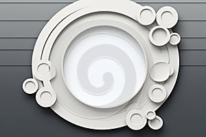 a white circular frame on a gray background