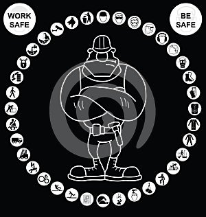 White circular health and safety icon collection