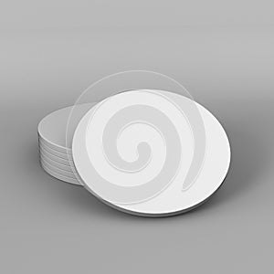 White circular rond coaster on isolated background, 3D Illustration