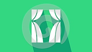 White Circus curtain raises icon isolated on green background. For theater or opera scene backdrop, concert grand