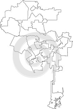 White cities map of the LOS ANGELES CITY COUNCILS, UNITED STATES