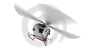 White civilian helicopter in flight isolated on white background