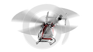 White civilian helicopter in flight isolated white background