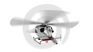 White civilian helicopter in flight isolated white background