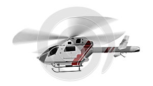 White civilian helicopter in flight isolated on white background