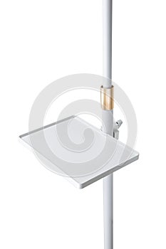 White clamp-on table for a studio stand