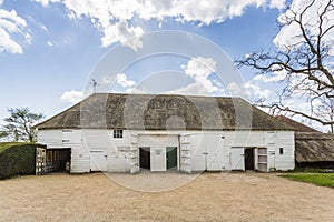 White clapboard barn at Great Dixter, East Sussex, south-east England