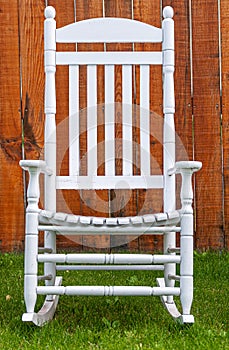 White classic lawn wobblng chair, Fairbanks, Alaska, USA