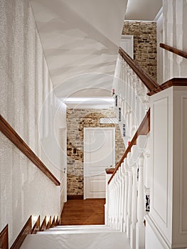 White Classic Wooden Staircase Interior Design