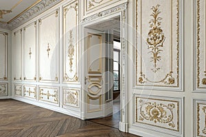 Classical white wall panels with gilding