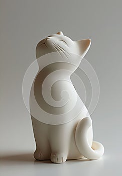 white clay cat model looking up, on white background