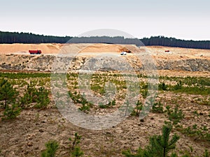 White clean sand mining for glass production. Restoration of of mined territory