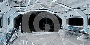 White clean spaceship interior background 3D rendering