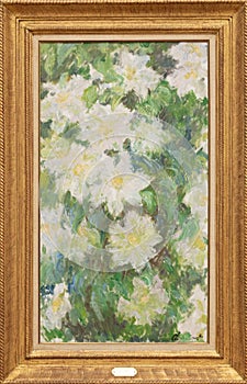 White Clematis with frame, paint by French painter Claude Monet