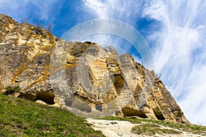 White cliff with caves