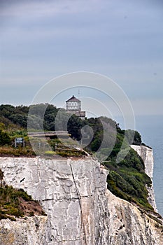 White Cliffs of Dover. Close up detailed landscape view of the cliffs from the walking path by the sea side. September 14, 2021 in