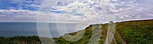 White Cliffs of Dover. Close up detailed landscape view of the cliffs from the walking path by the sea side. September 14, 2021 in