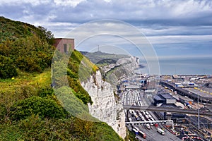 White Cliffs of Dover. Close up detailed landscape view of the cliffs from the walking path by the sea side. September 14, 2021 UK