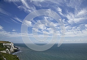 White cliffs of Dover, sea and clouds.