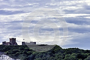 White cliffs of England with Dover Castle - Dover, Kent, United Kingdom