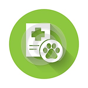 White Clipboard with medical clinical record pet icon isolated with long shadow. Health insurance form. Medical check