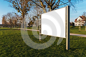 White clipped billboard in a park